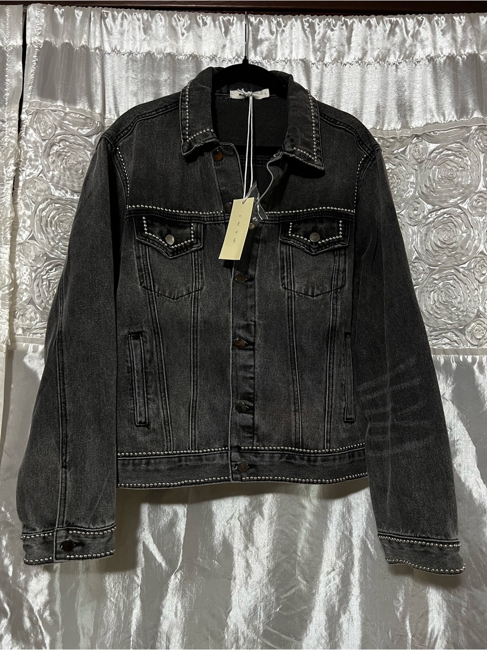 MNML Washed Black Stud-Trim Denim Jacket